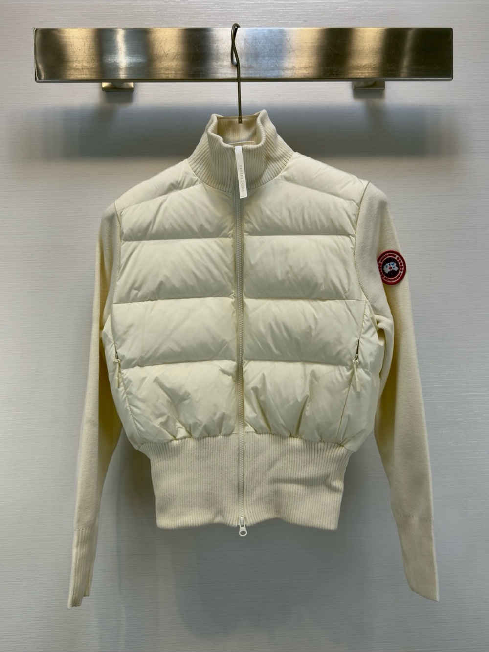 Canada Goose Ivory Quilted Knit-Sleeve Bomber Jacket